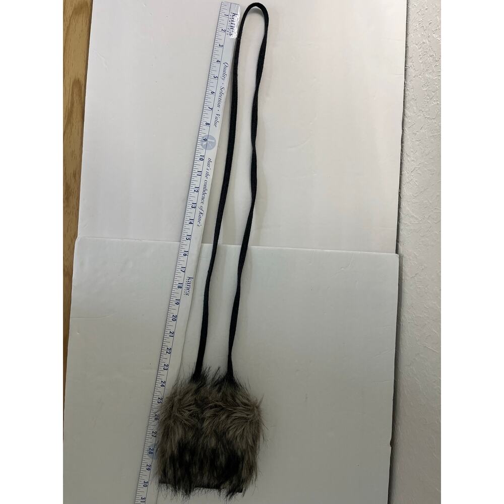 COMECO Faux Fur Trim Clutch Crossbody Purse Black Snap Closure
